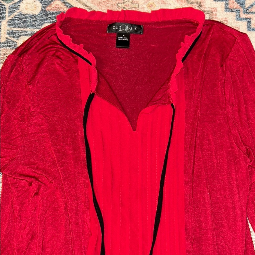 August Silk Crimson Open-Front Cardigan